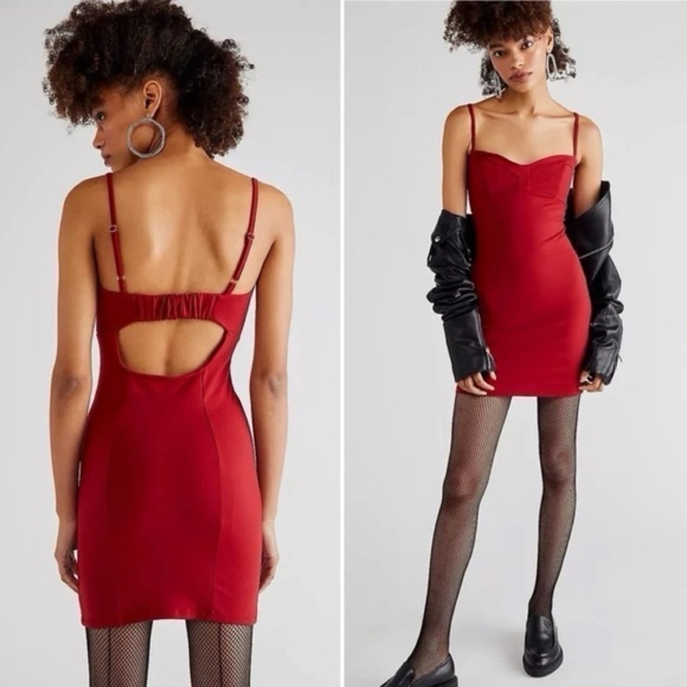 NWT Free People Probably Should Mini Dress in Holly Berry Red - Size Large
